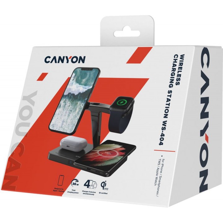 Беспроводное зарядное устройство Canyon WS-404,  черный